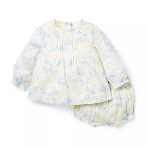 Janie and Jack Baby Cream and Blue Toile Matching Set